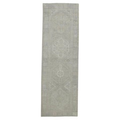 Grey Medallion Design Handwoven Wool Turkish Oushak Runner
