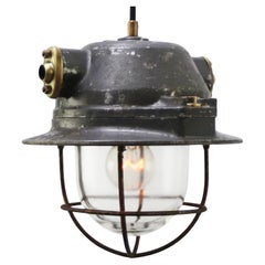 Lampes suspendues en métal gris et verre transparent par EMD, France