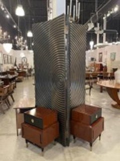 Gray Metal Circle Design 4 Fold Screen