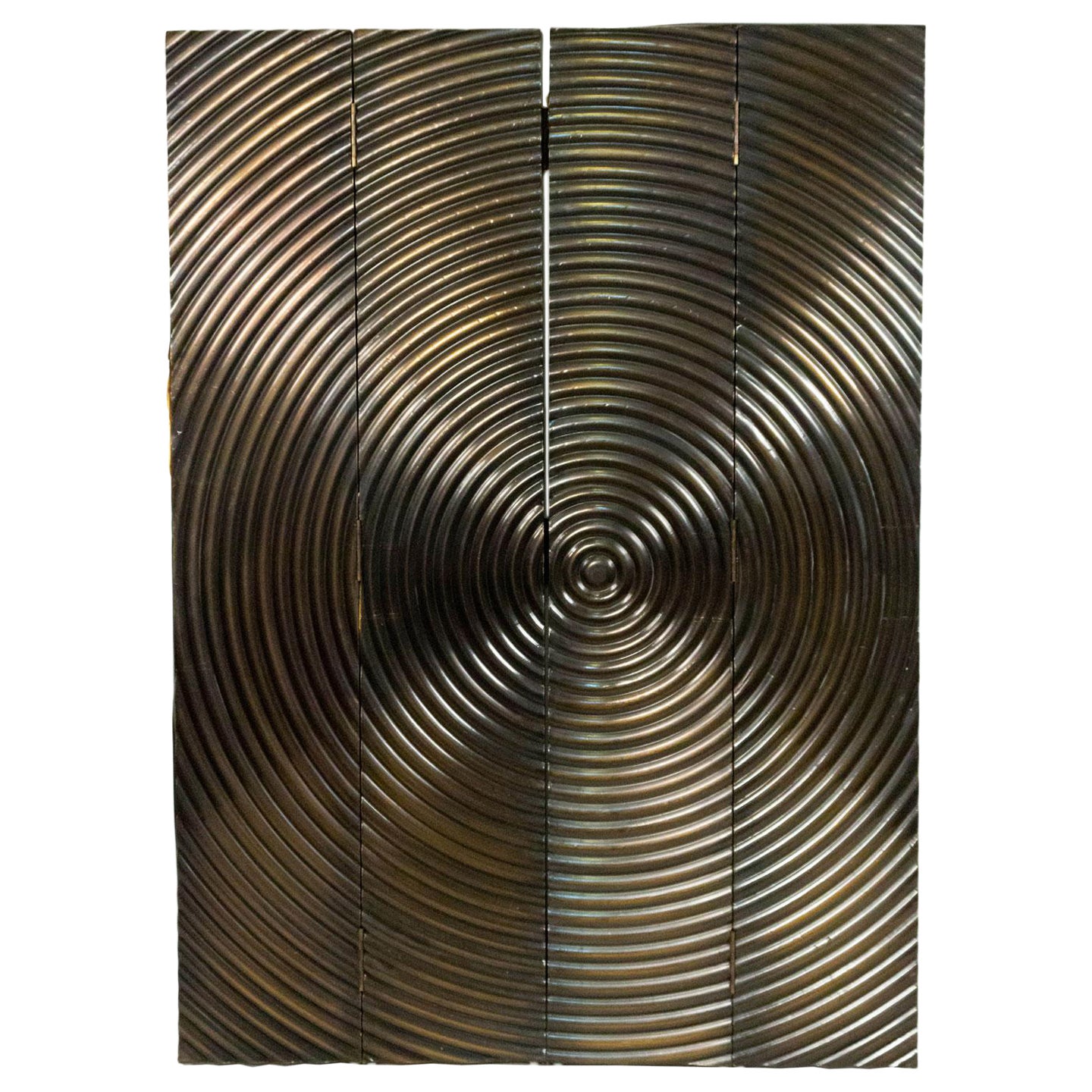 Gray Metal Circle Design 4 Fold Screen For Sale