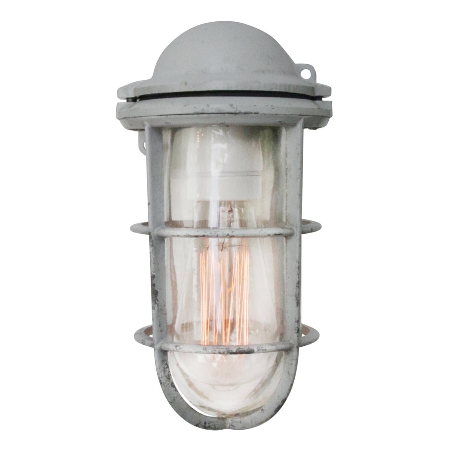 Cast Gray Metal Industrial Clear Glass Sconces Wall Lamps by Industria Rotterdam For Sale