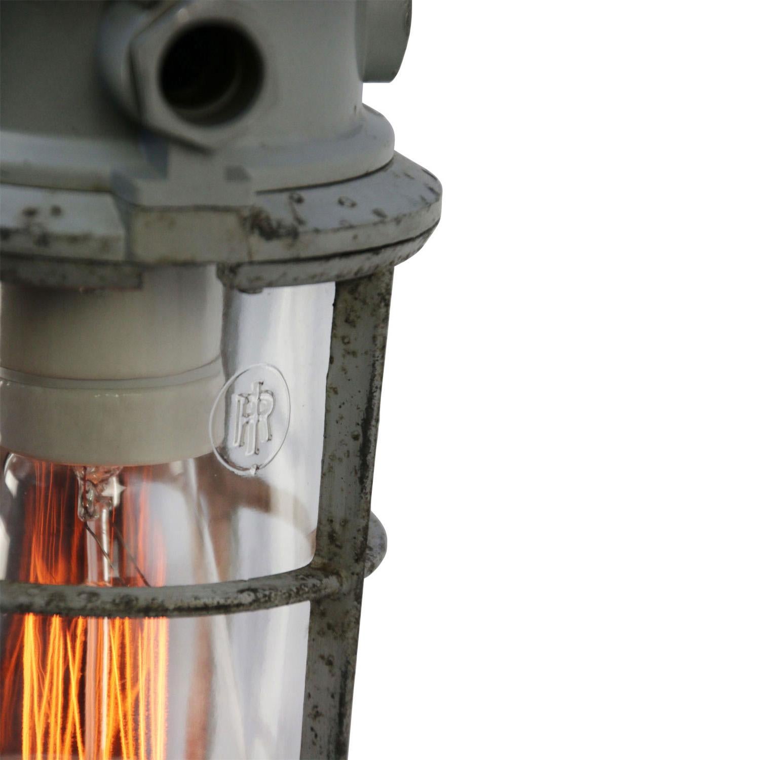 Gray Metal Industrial Clear Glass Sconces Wall Lamps by Industria Rotterdam In Good Condition For Sale In Amsterdam, NL