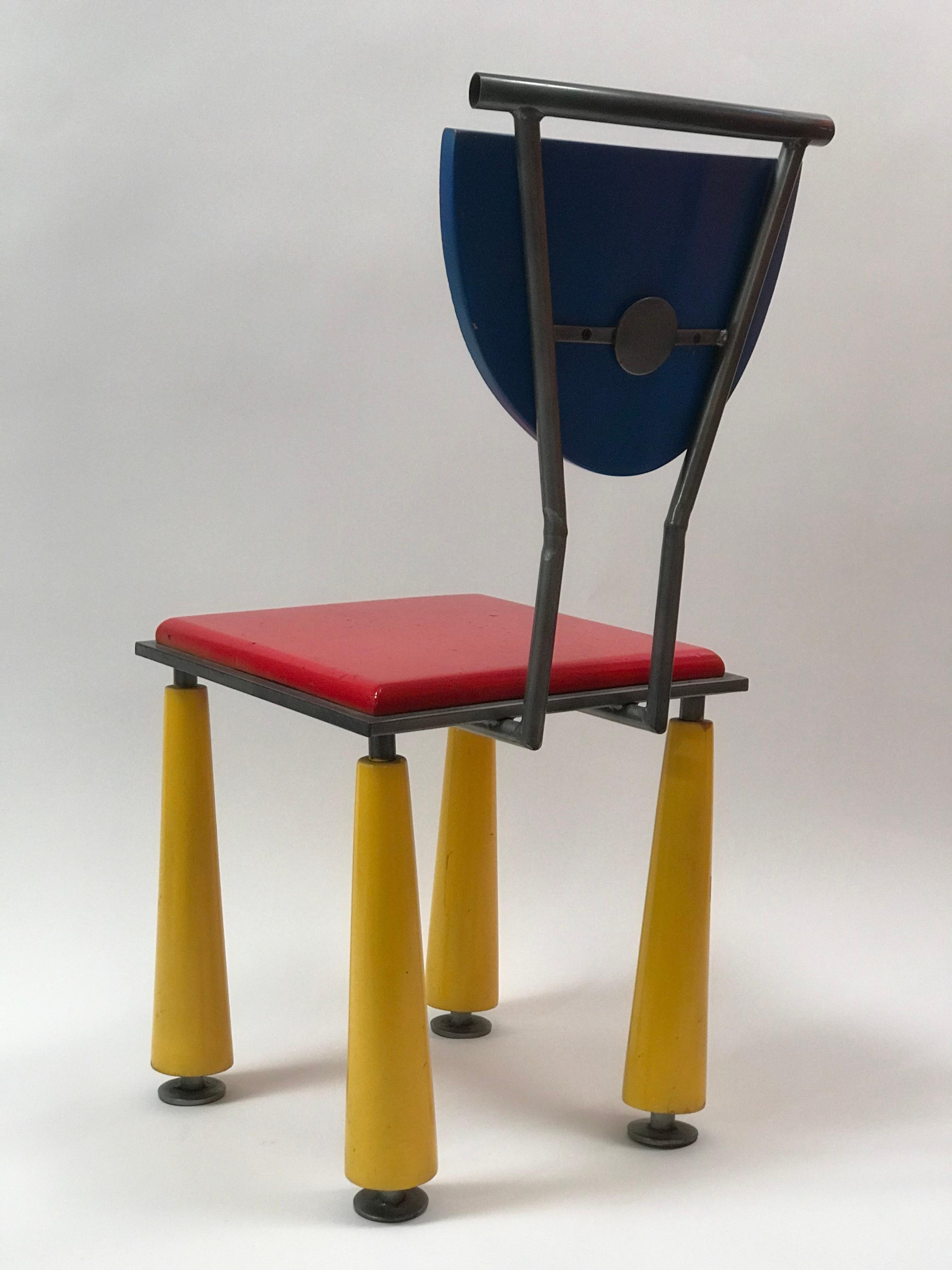 American Gray Metal of the Period Studio Made Memphis Side Chair in Bold Primary Colors For Sale