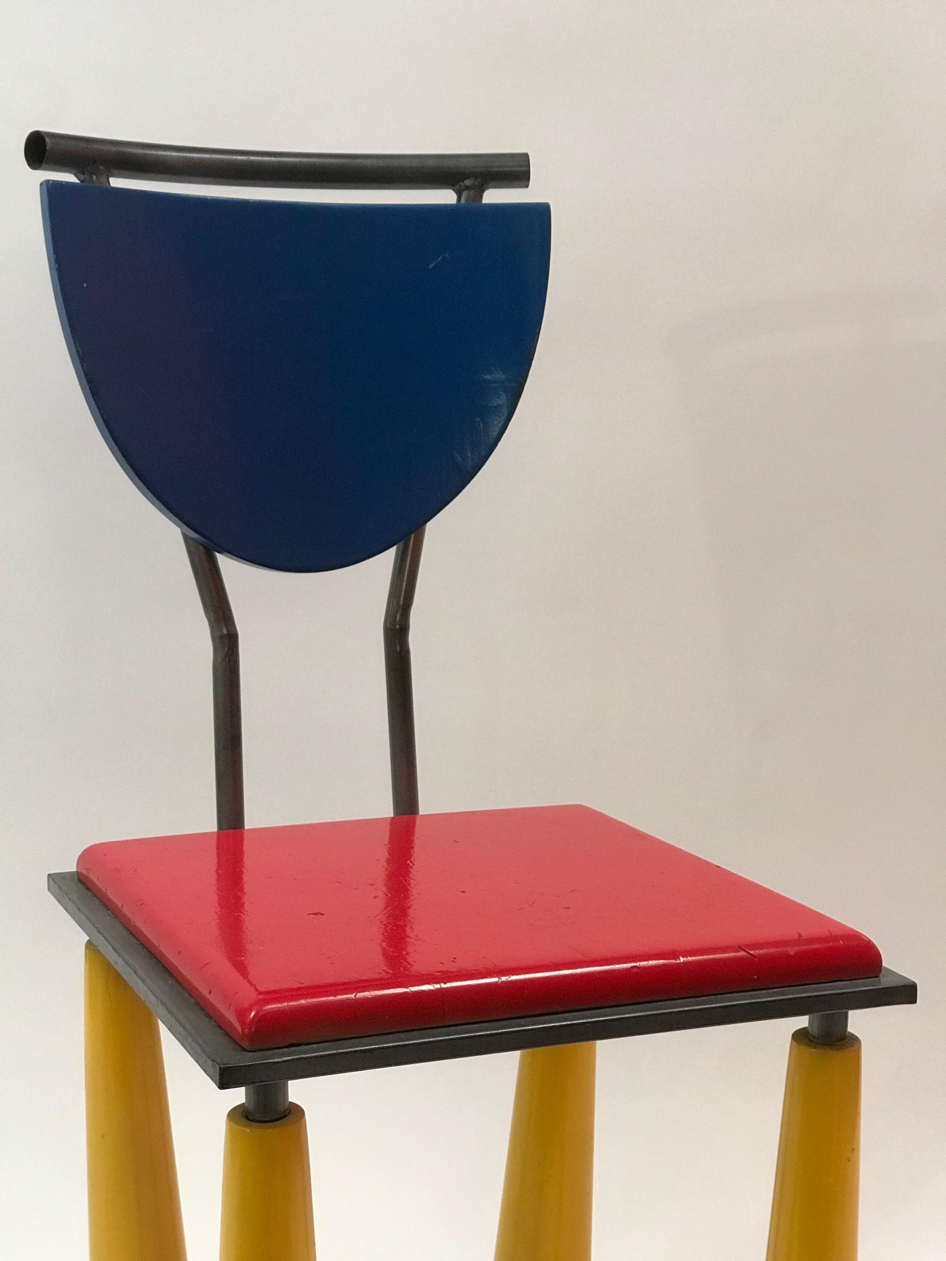 Gray Metal of the Period Studio Made Memphis Side Chair in Bold Primary Colors For Sale 1
