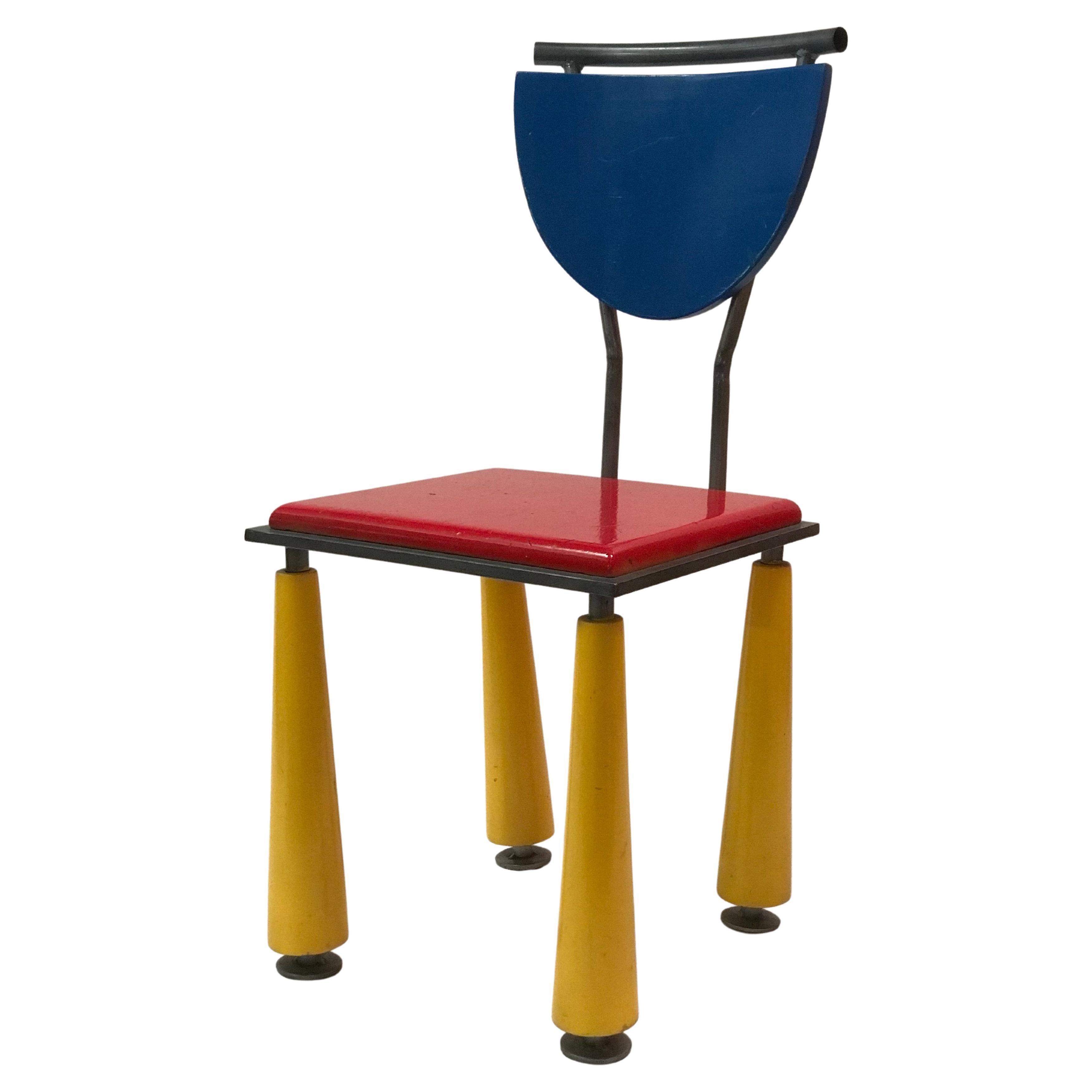 Gray Metal of the Period Studio Made Memphis Side Chair in Bold Primary Colors For Sale