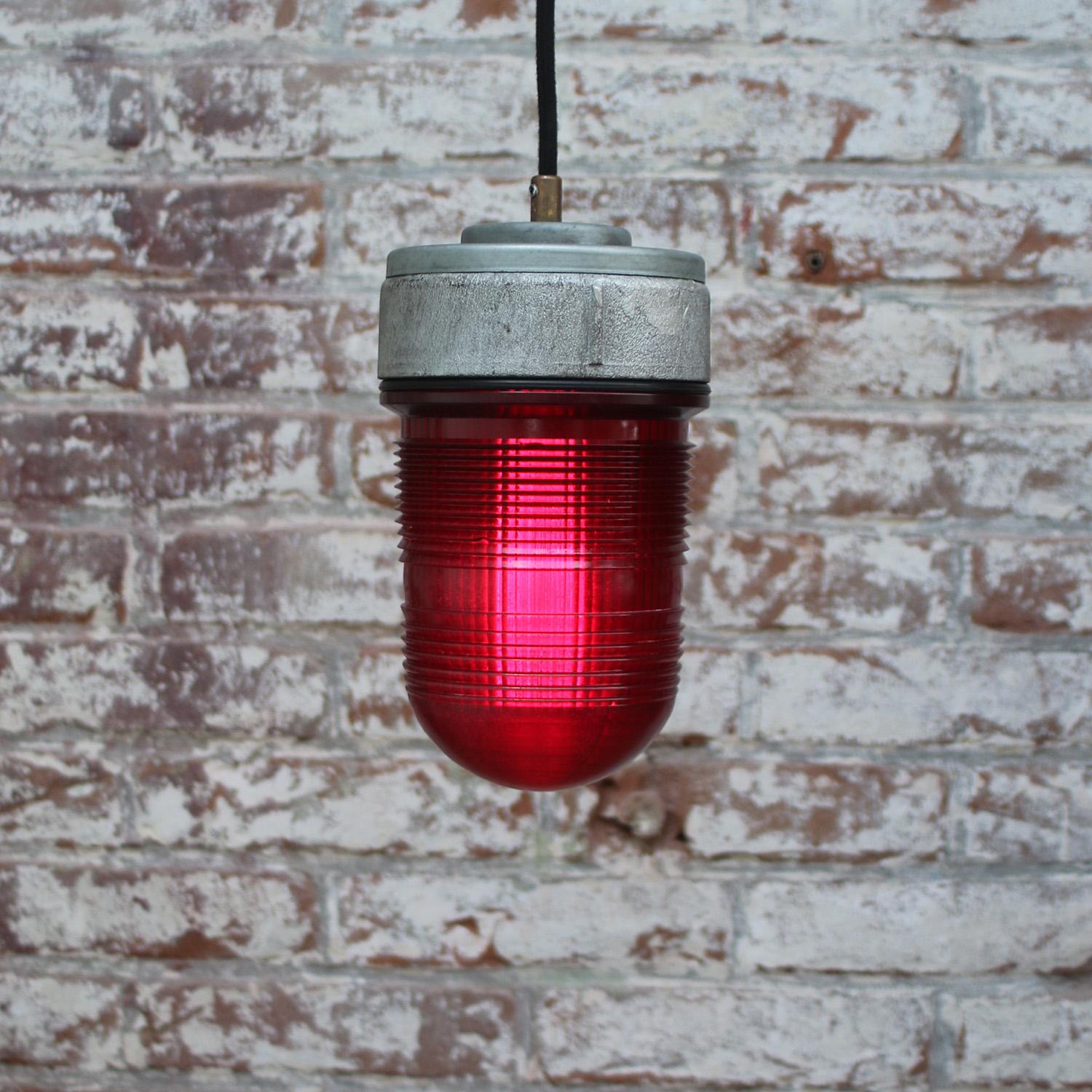 Gray Metal Red Glass Airport Runway Pendant Light In Good Condition In Amsterdam, NL