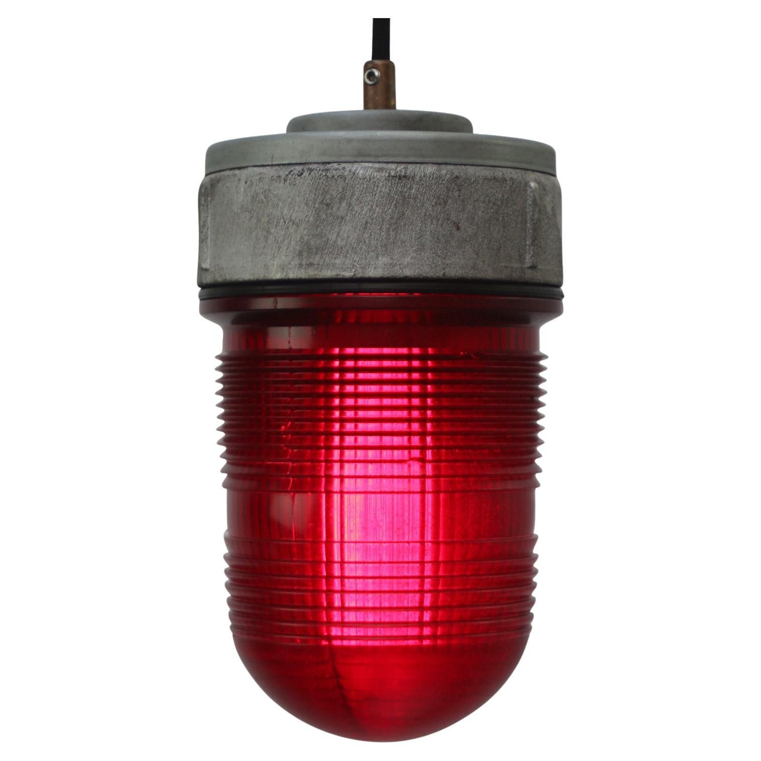 Gray Metal Red Glass Airport Runway Pendant Light