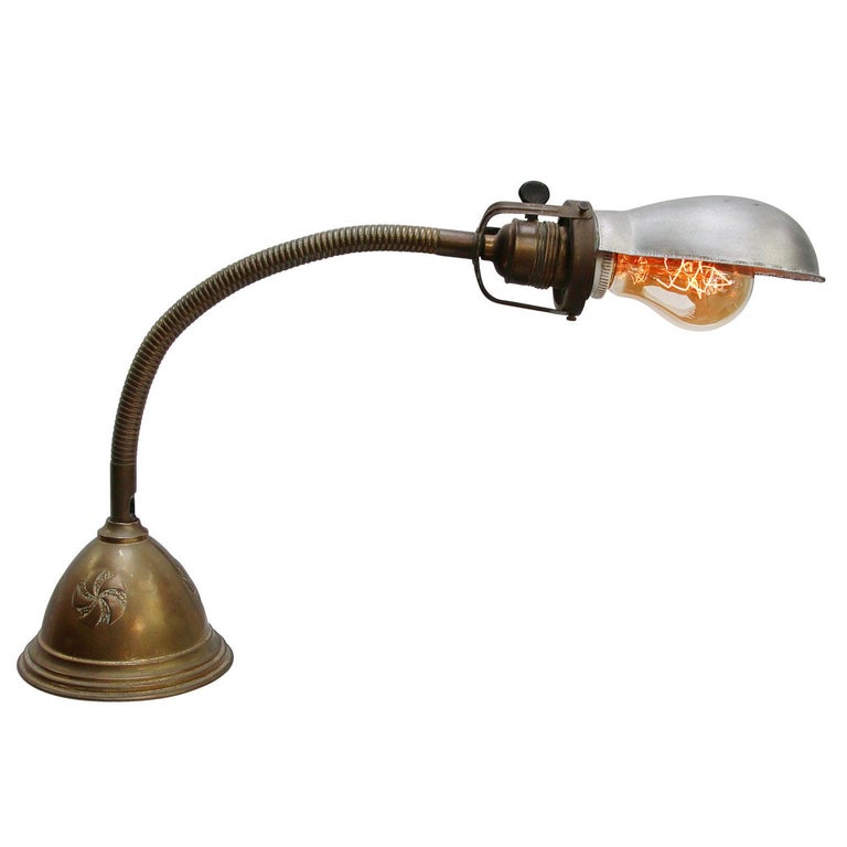 Gray Metal Vintage Industrial Brass Table Desk Light For Sale at 1stDibs