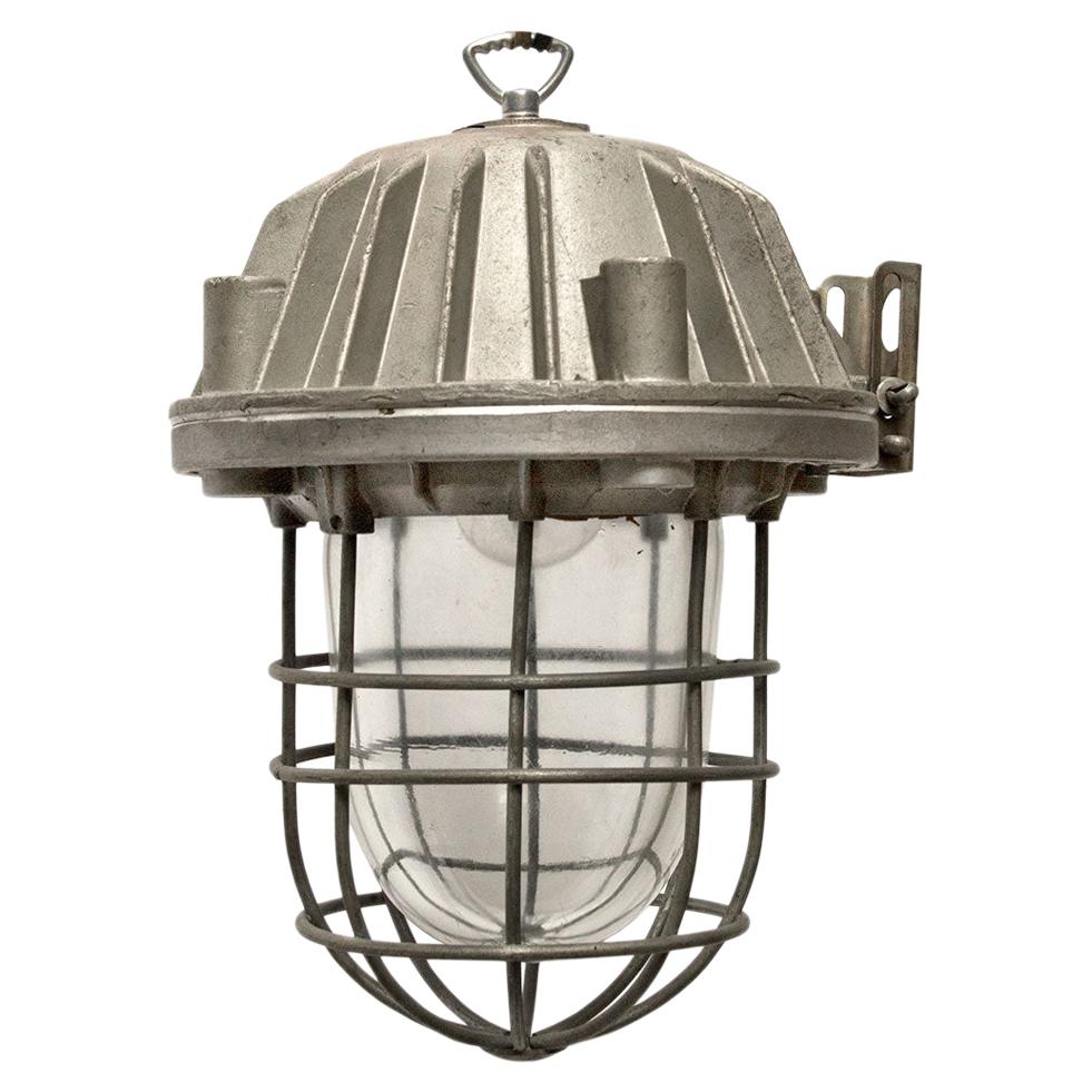 Gray Metal Vintage Industrial Cast Clear Glass Cage Pendant Lamps