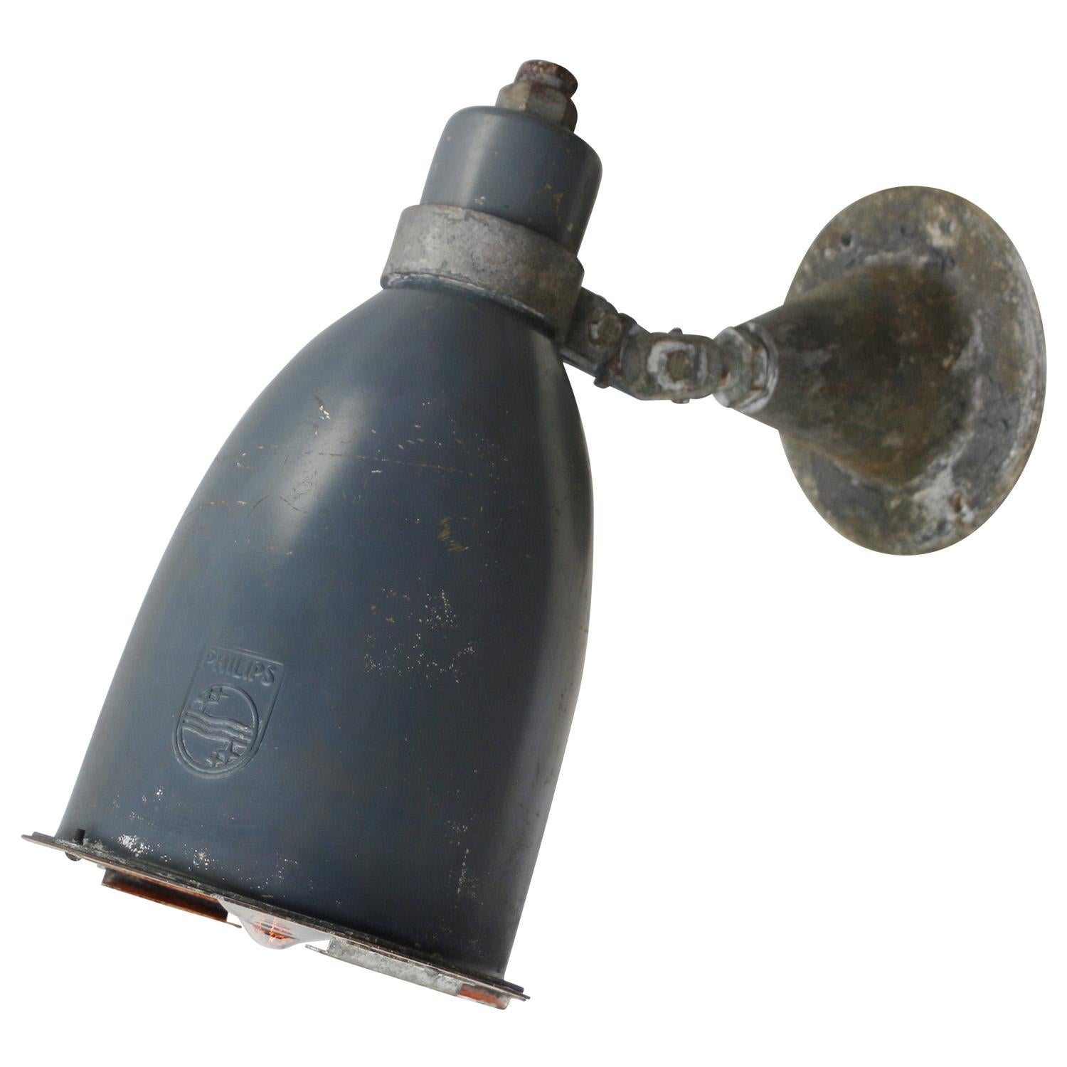 20th Century Gray Metal Vintage Industrial Cast Iron Sconce Wall Light by Philips