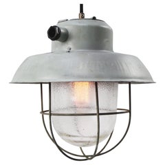 Gray Metal Vintage Industrial Clear Frosted Glass Pendant Light