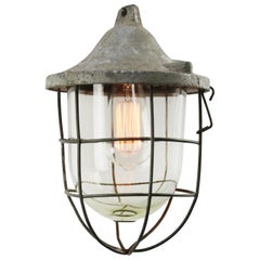 Gray Metal Vintage Industrial Clear Glass Cage Pendant Lamp