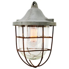 Gray Metal Vintage Industrial Clear Glass Hanging Cage Lamp