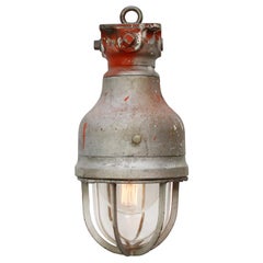 Gray Metal Vintage Industrial Clear Glass Hanging Light by Crouse Hinds