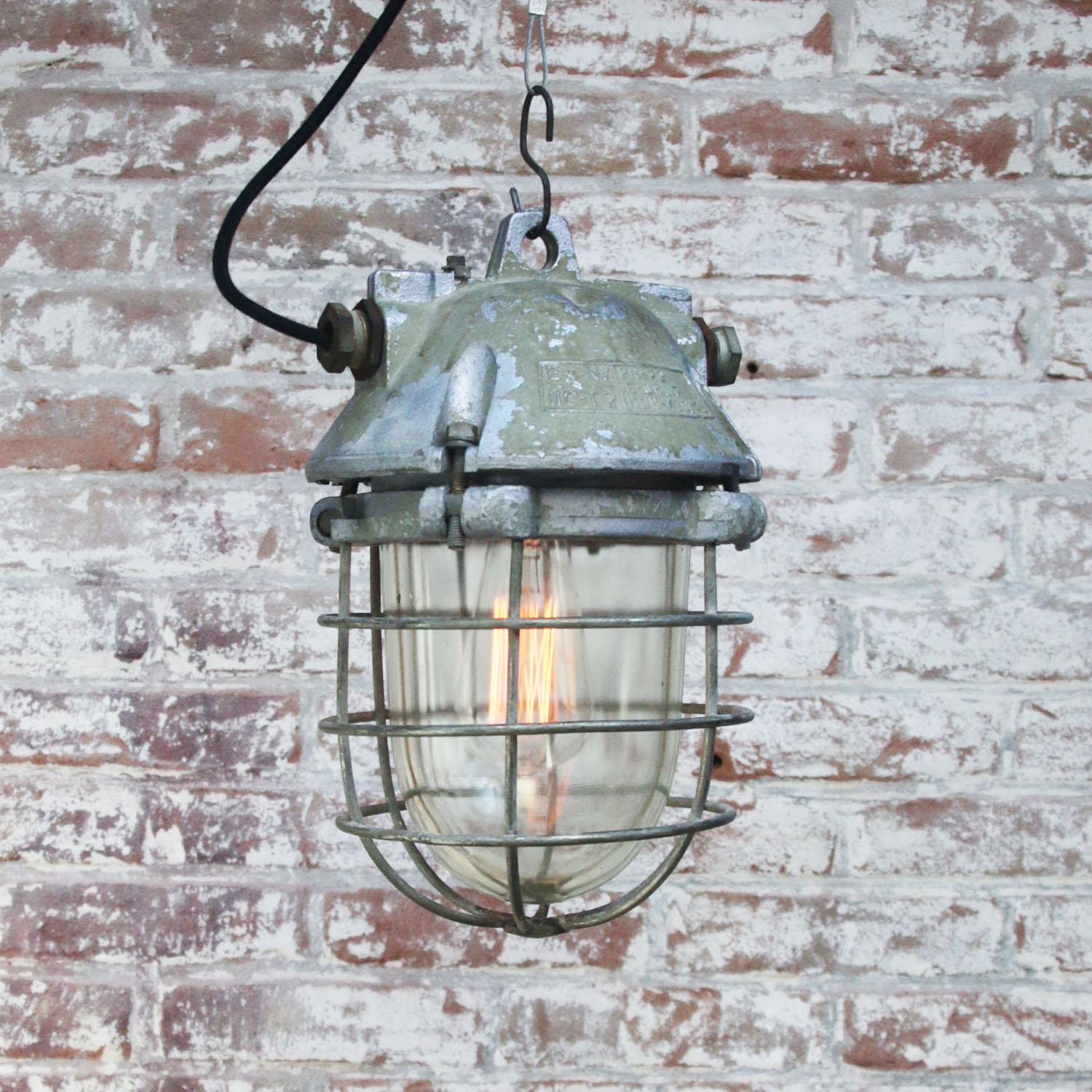 Cast Gray Metal Vintage Industrial Clear Glass Pendant Lights