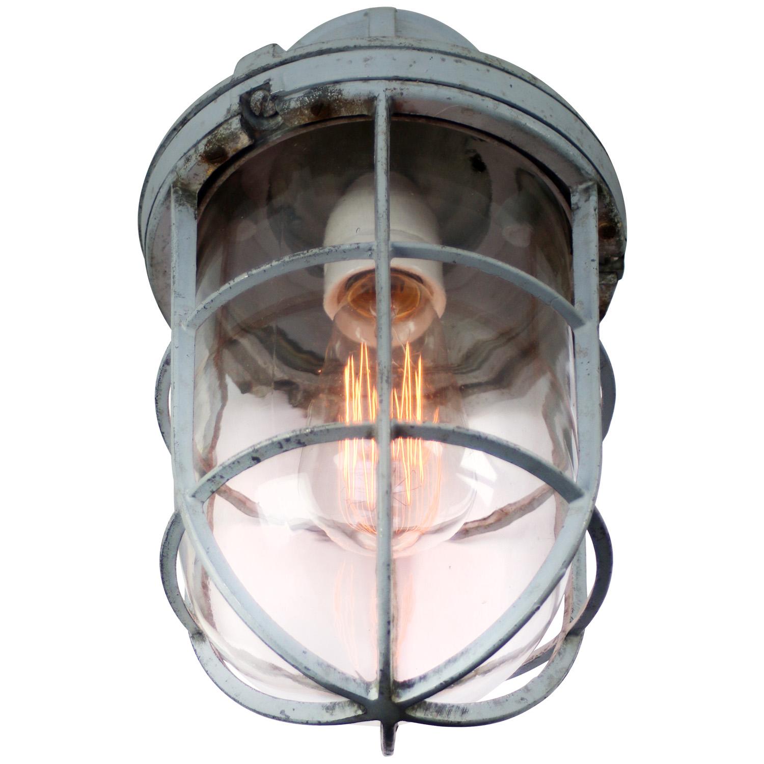 Dutch Gray Metal Vintage Industrial Clear Glass Wall Lamp by Industria Rotterdam For Sale