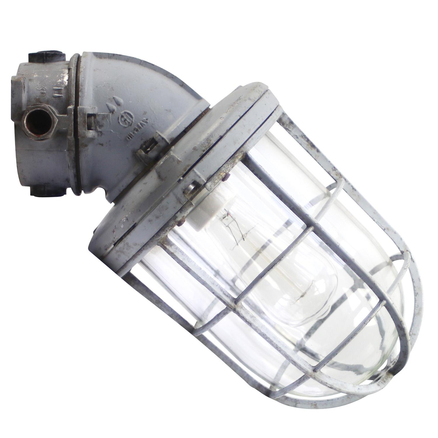 Cast Gray Metal Vintage Industrial Clear Glass Wall Lamp by Industria Rotterdam For Sale