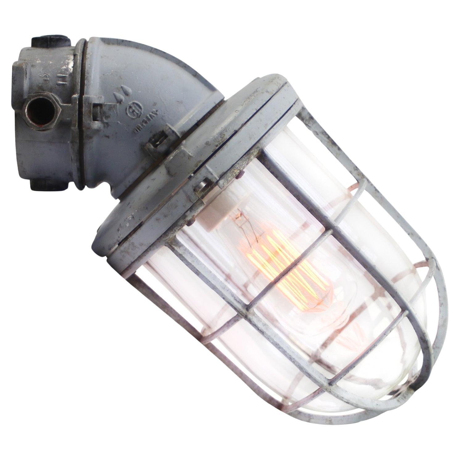 Gray Metal Vintage Industrial Clear Glass Wall Lamp by Industria Rotterdam For Sale