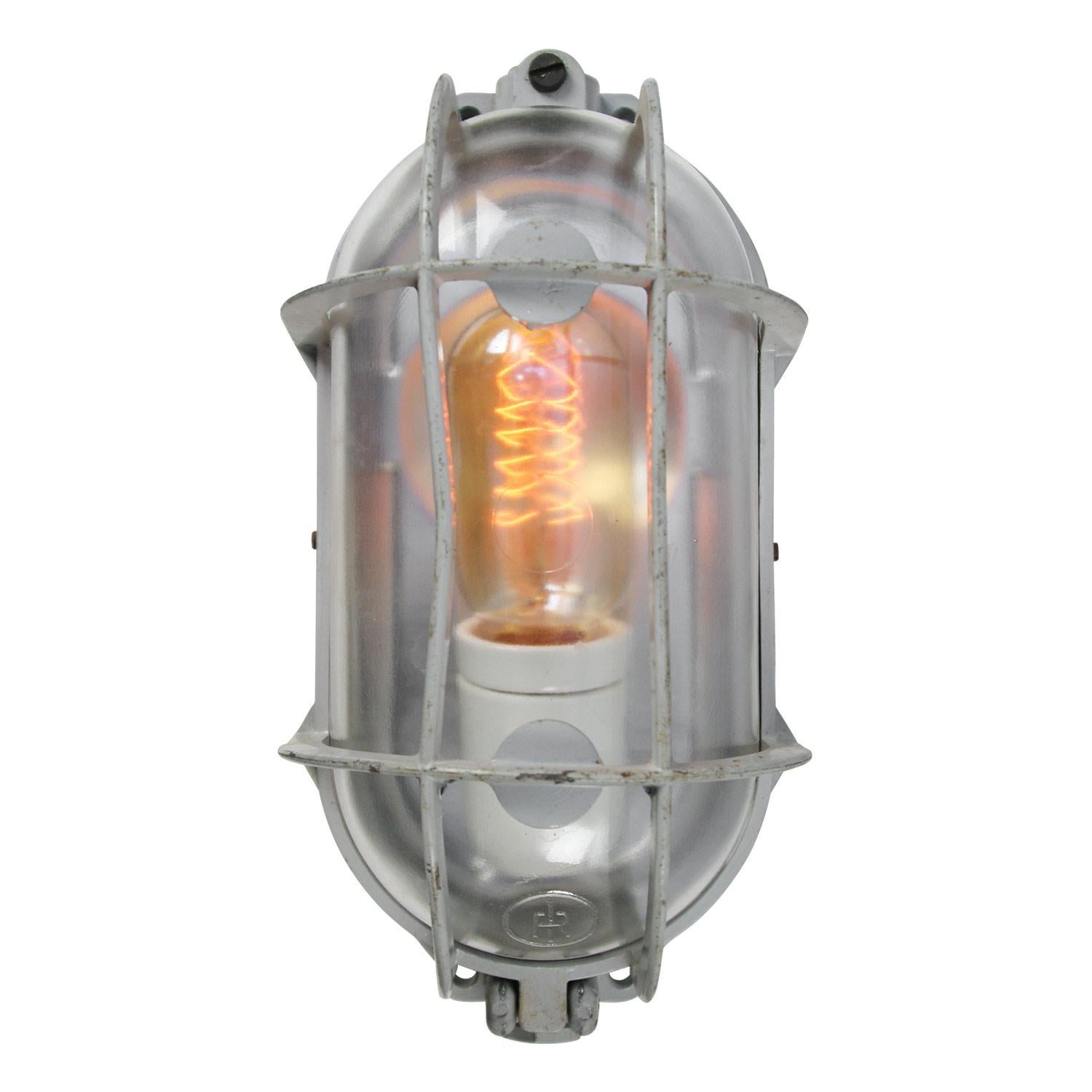 Dutch Gray Vintage Industrial Clear Glass Wall Lamps Scones by Industria Rotterdam For Sale