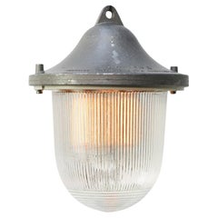 Graue Metall Vintage Industrie Holophane Glas Pendelleuchten