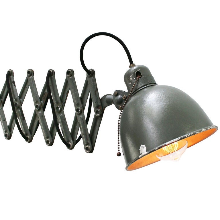 Gray Metal Vintage Industrial Scissor Scone Wall Light For Sale at 1stDibs