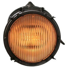 Gray Metal Vintage Industrial Striped Glass Crouse Hinds Pendant Spot Light