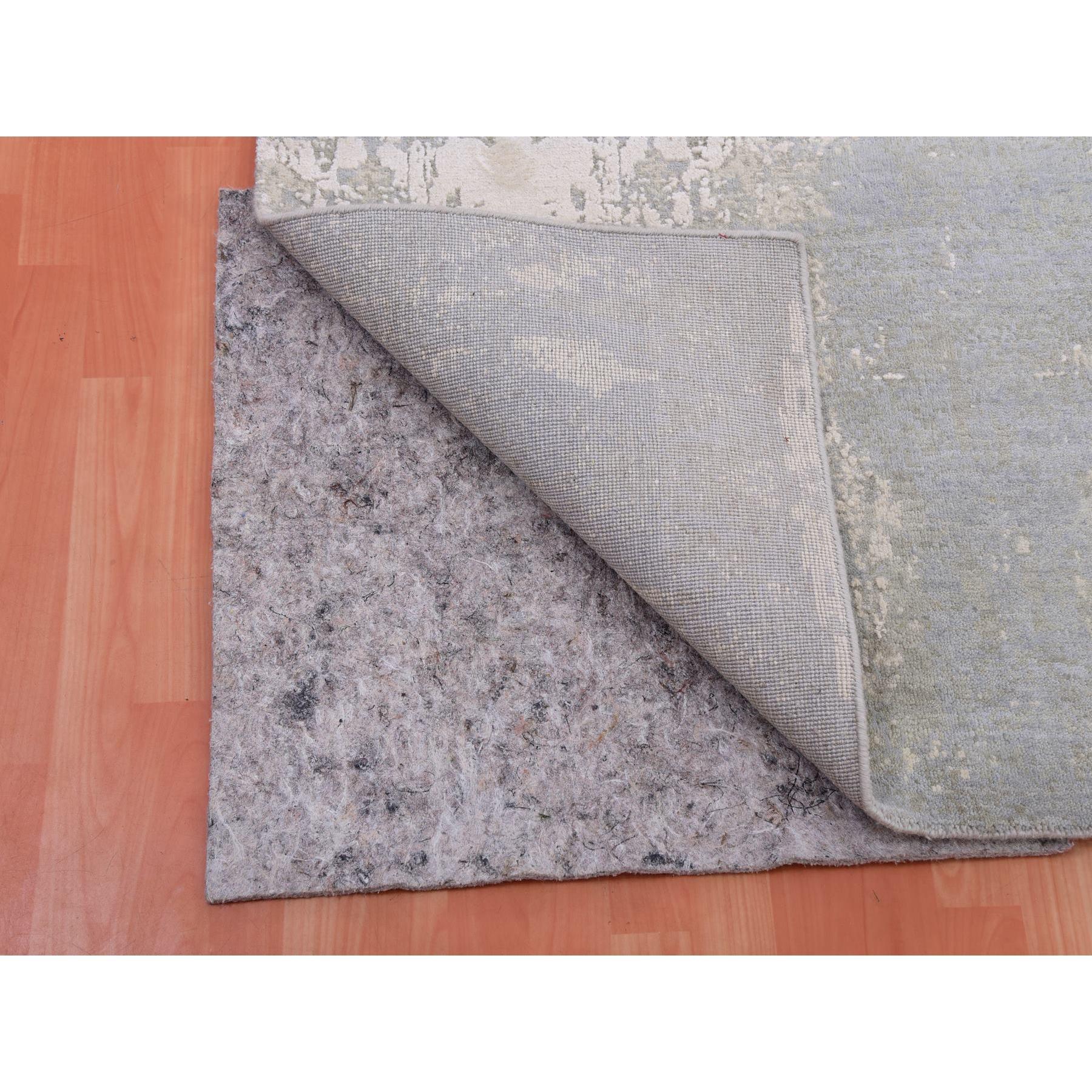 Indiano Tappeto quadrato grigio dal design astratto e moderno in lana e seta annodata a mano 10'0