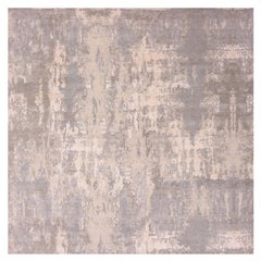 Gray Modern Abstract Design Hand Knotted Wool and Silk Square Rug 10'0" x 10'3"