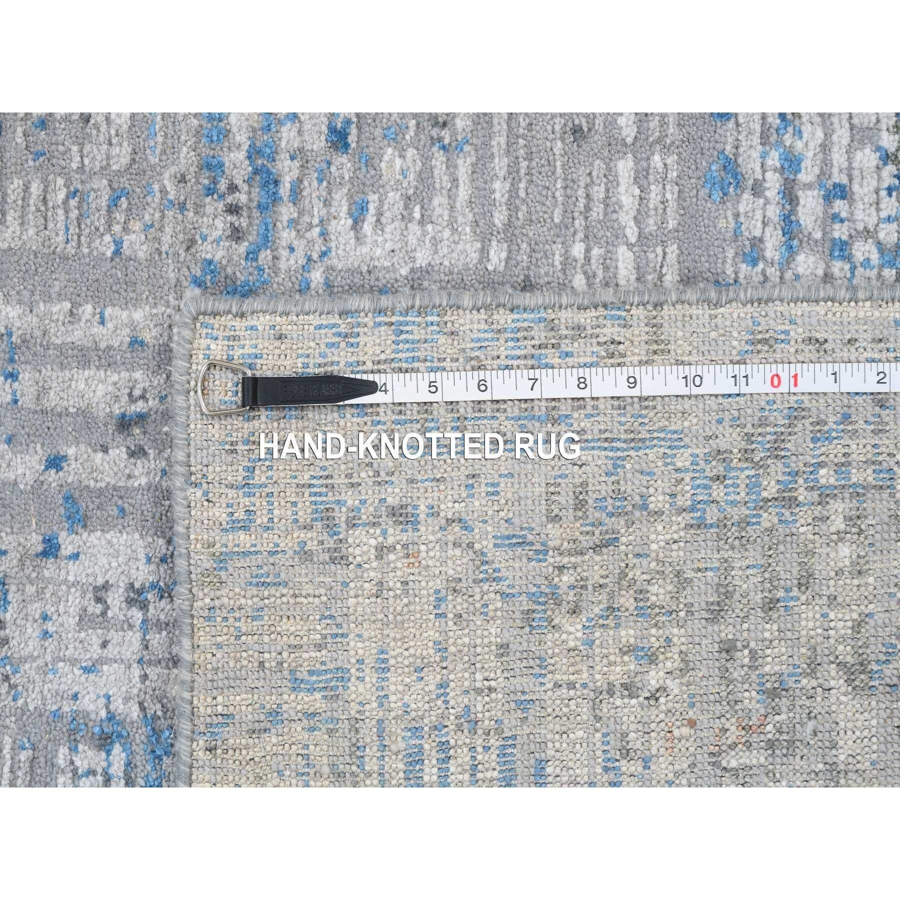 Tappeto grigio dal design astratto e morbido in lana e seta annodato a mano 9'1 
