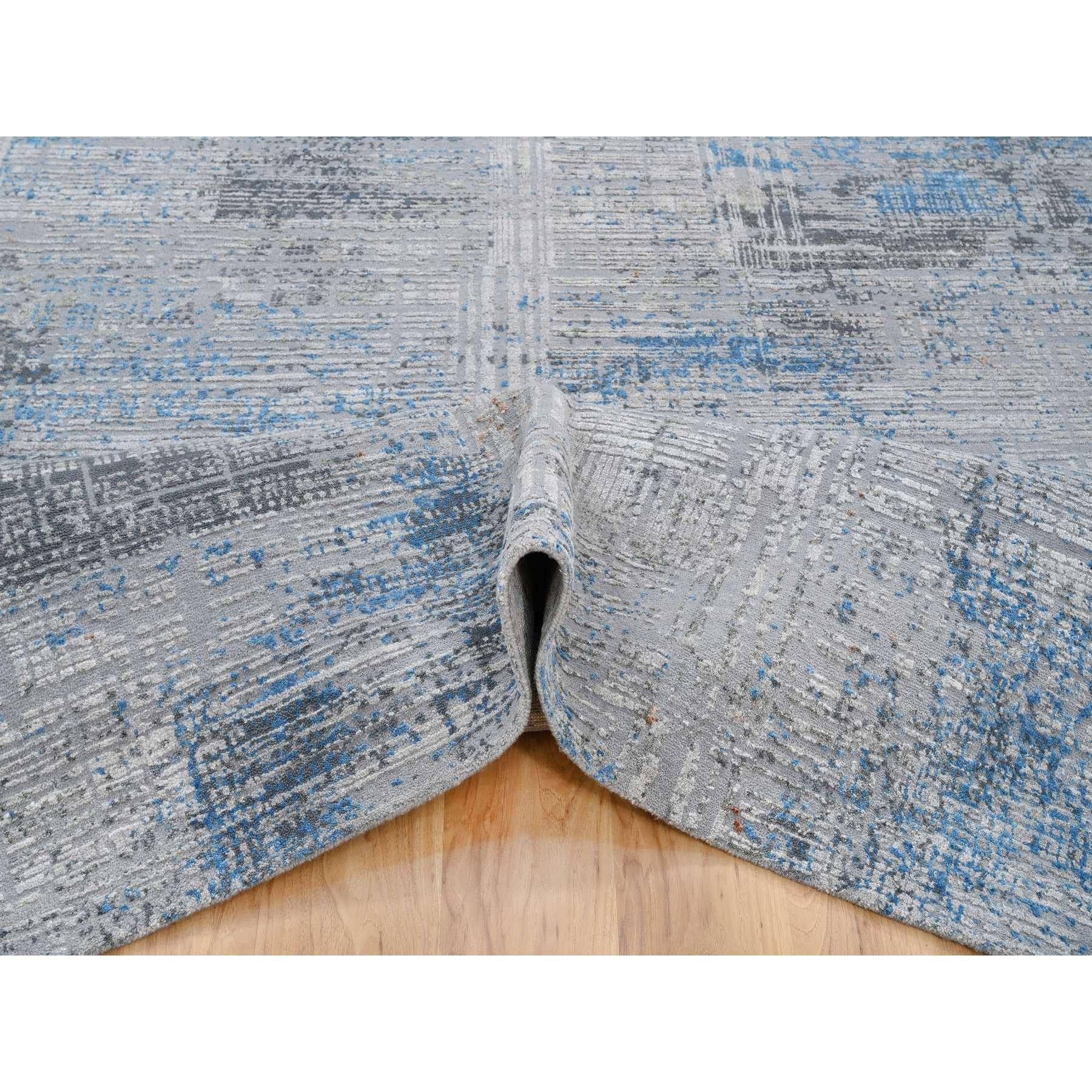 Tappeto grigio dal design astratto e morbido in lana e seta annodato a mano 9'1 