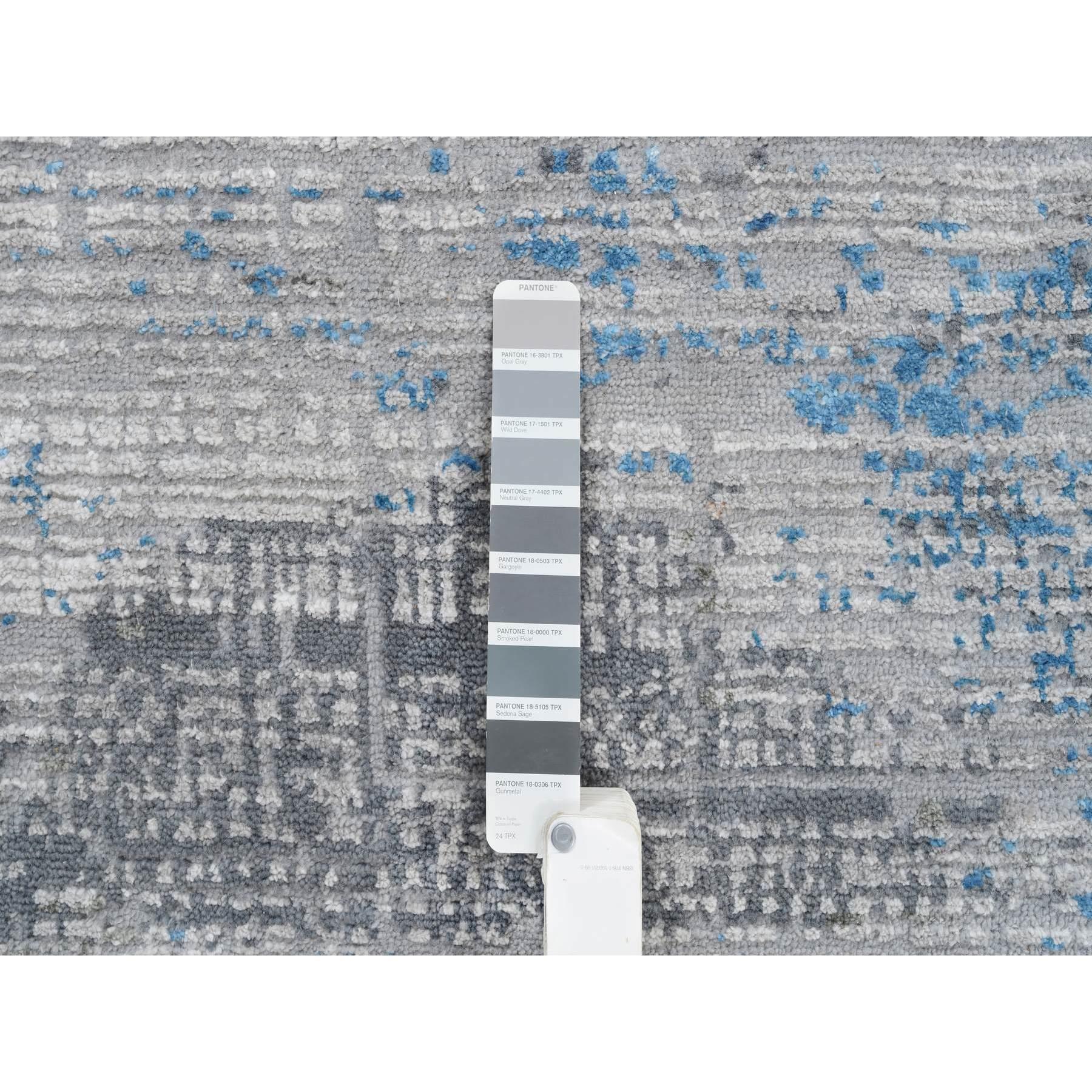 Seta Tappeto grigio dal design astratto e morbido in lana e seta annodato a mano 9'1 