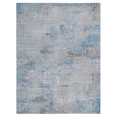 Gray Modern Abstract Design Soft Pile Wool and Silk Hand Knotted Rug 9'1"x12'1"