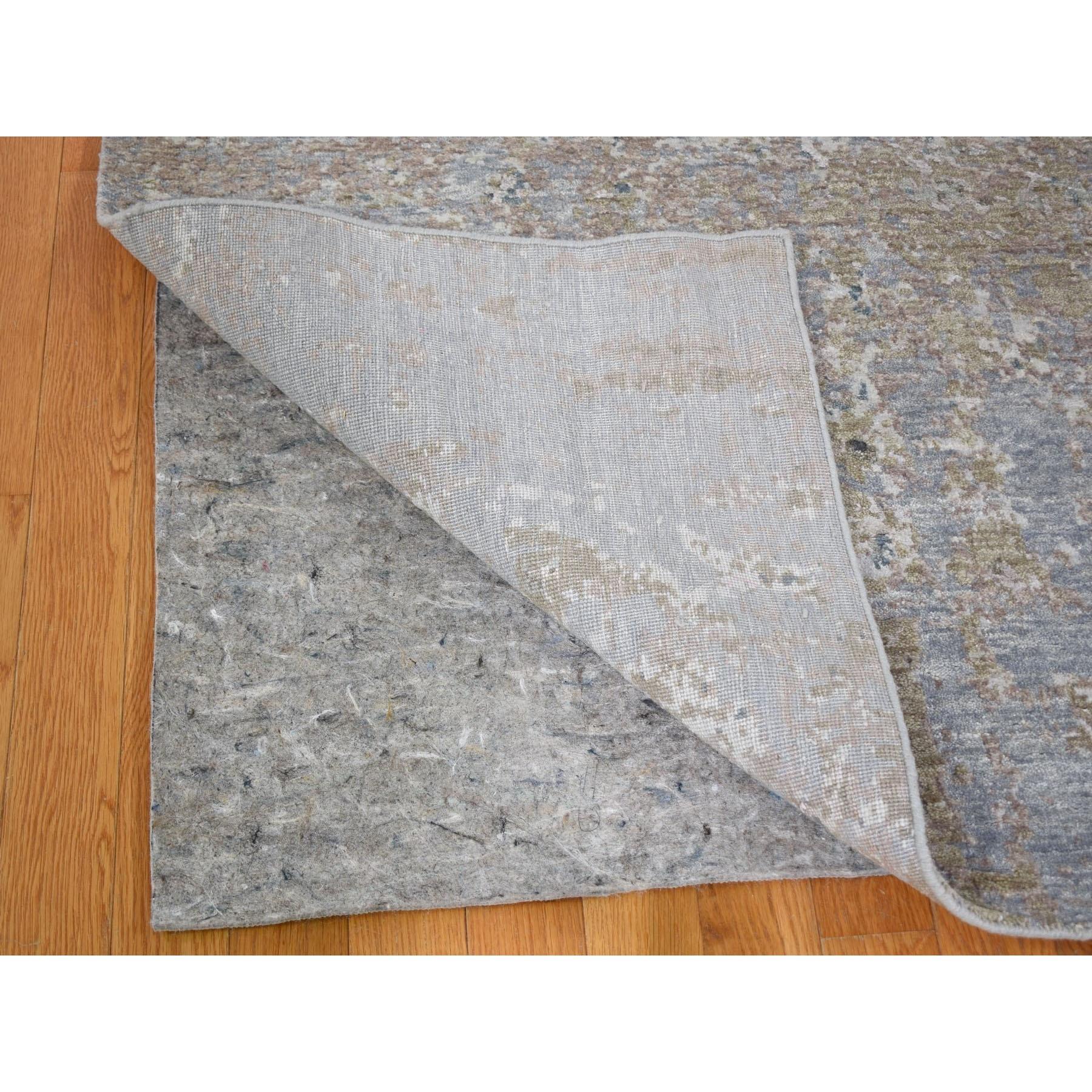 Gray Modern Abstract Design Wool and Silk Hand Knotted Oriental Rug 8'0