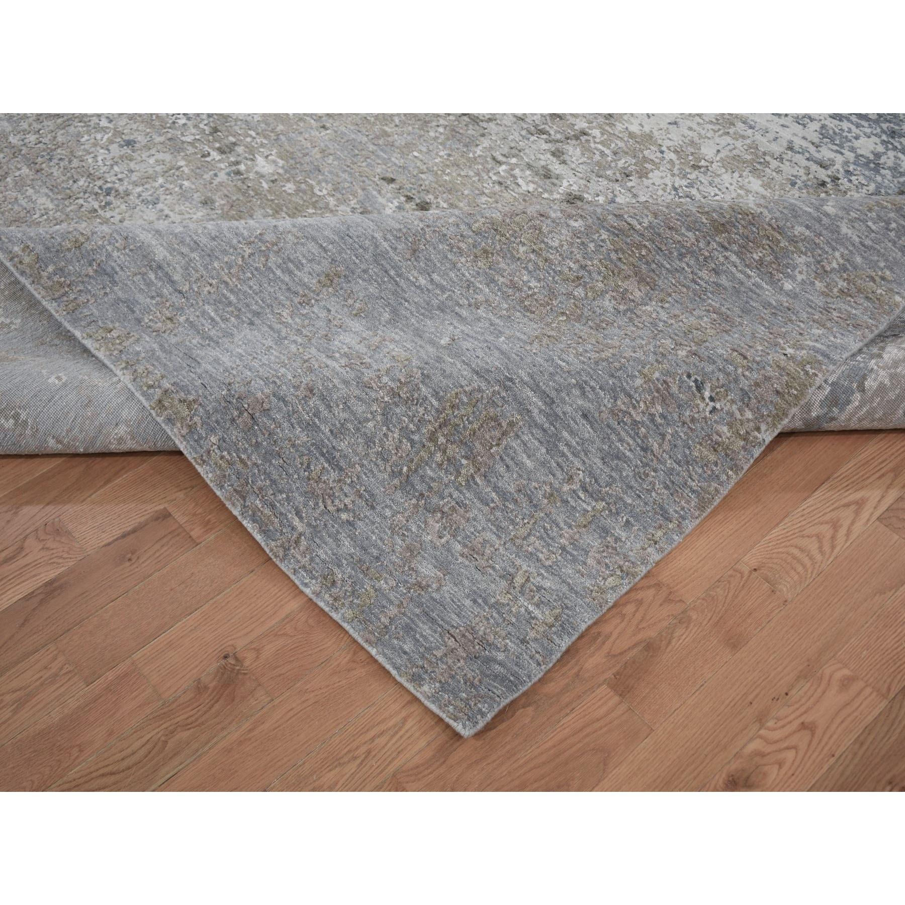 Gray Modern Abstract Design Wool and Silk Hand Knotted Oriental Rug 8'0