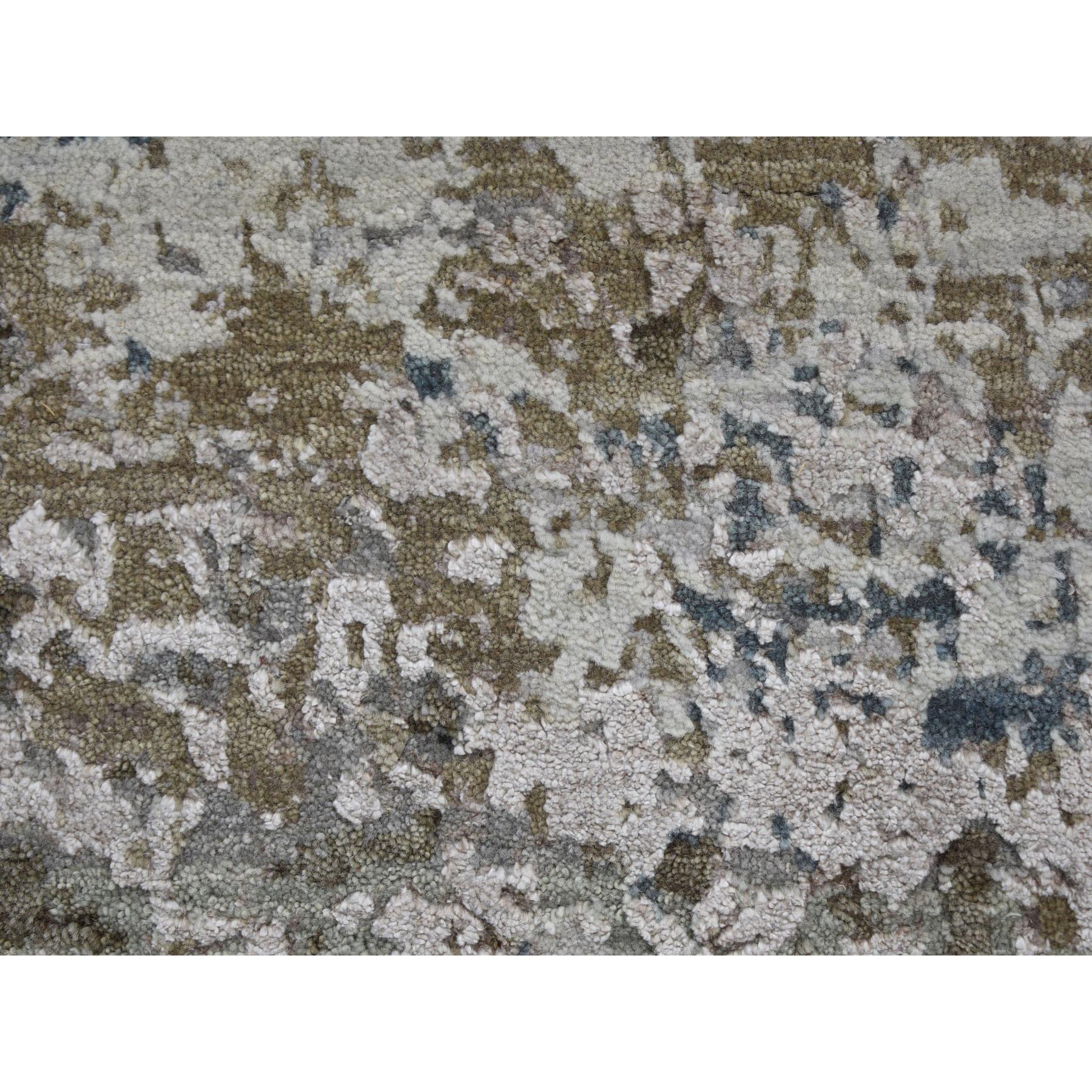 Gray Modern Abstract Design Wool and Silk Hand Knotted Oriental Rug 8'0