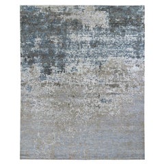 Tappeto orientale grigio dal design astratto moderno in lana e seta annodato a mano 8'0" x 9'10"