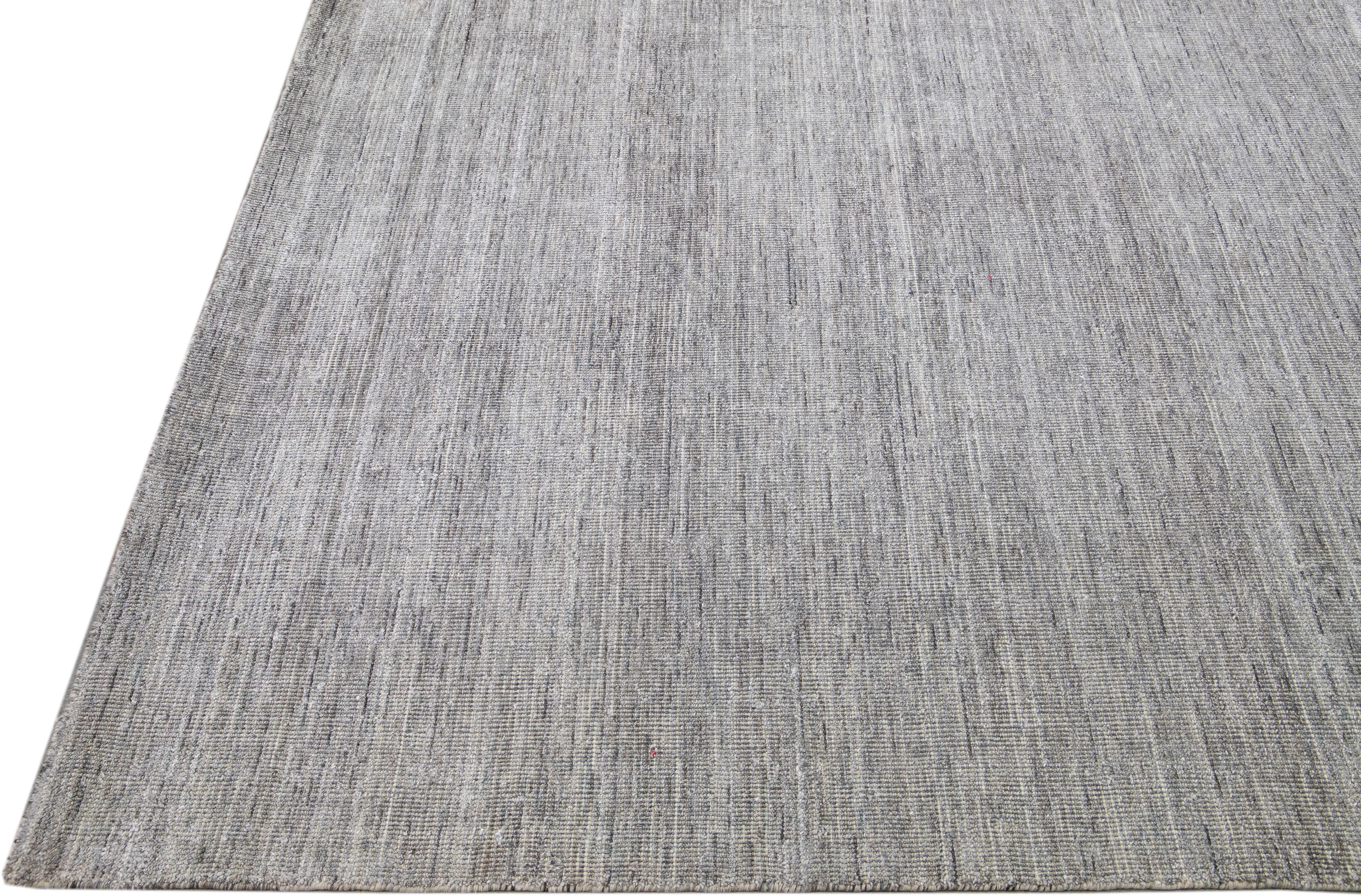 Hand-Crafted Gray Modern Apadana's Groove Bamboo/Silk Handmade Oversize Rug For Sale