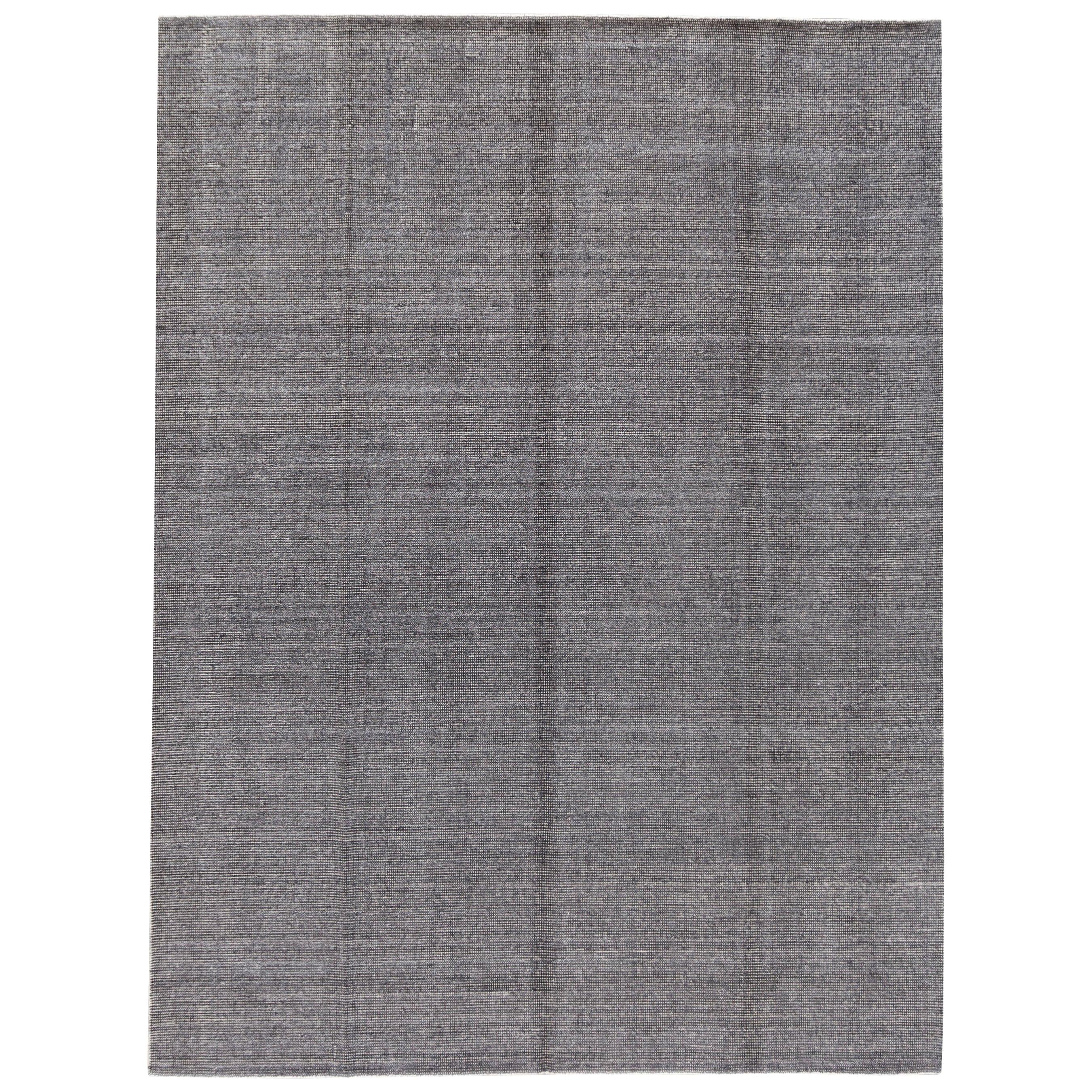 Apadana Moderner handgefertigter Boho-Teppich aus grauem Bambus oder Seide