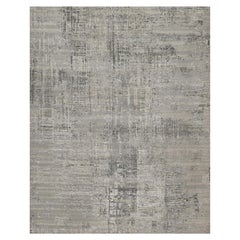 Gray Modern Design Tone on Tone Hand Spun Wool Hand Knotted Rug 8'2" x 10'1"