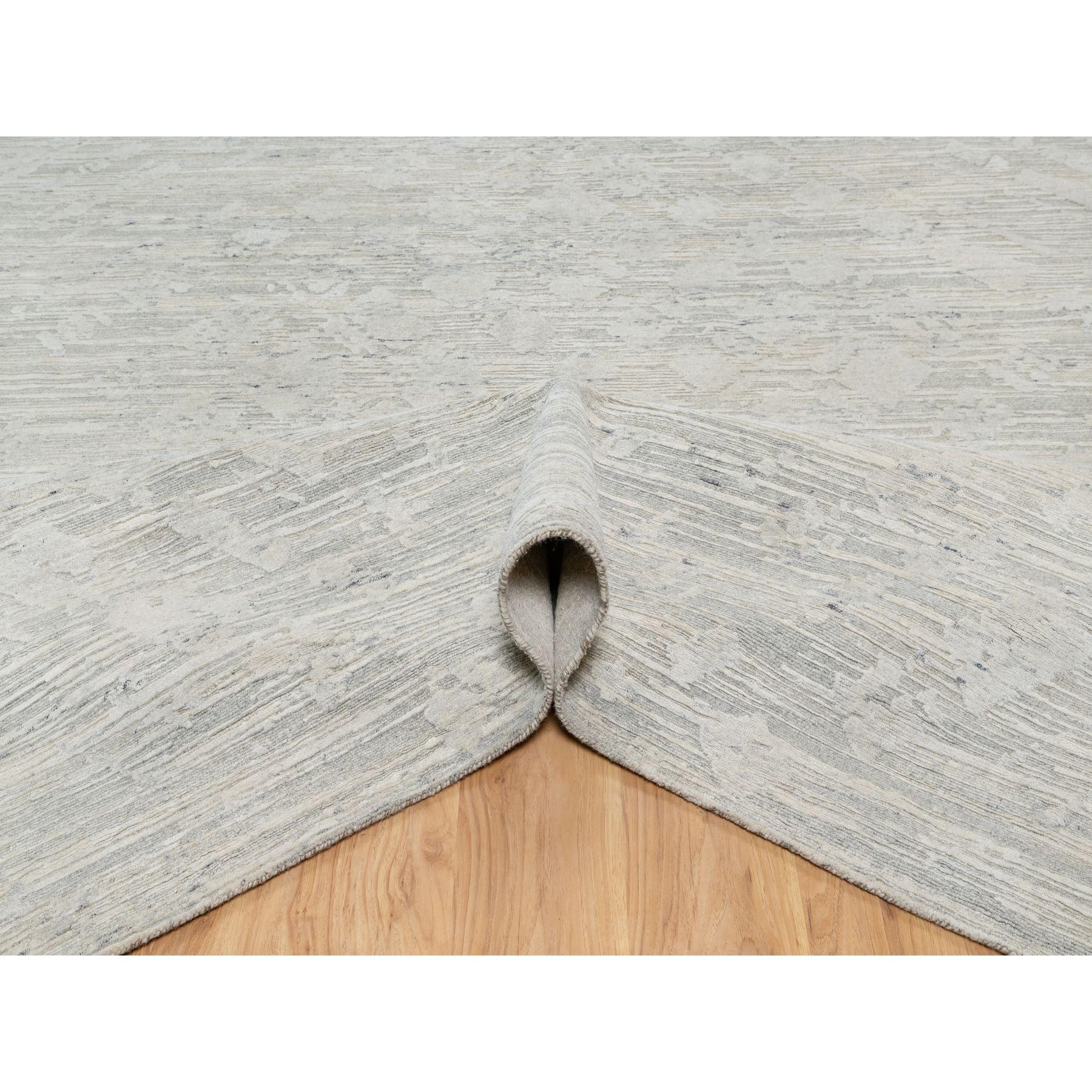 Annodato a mano Gray Modern Design Undyed Natural Wool Hand Knotted Square Rugs 10'0