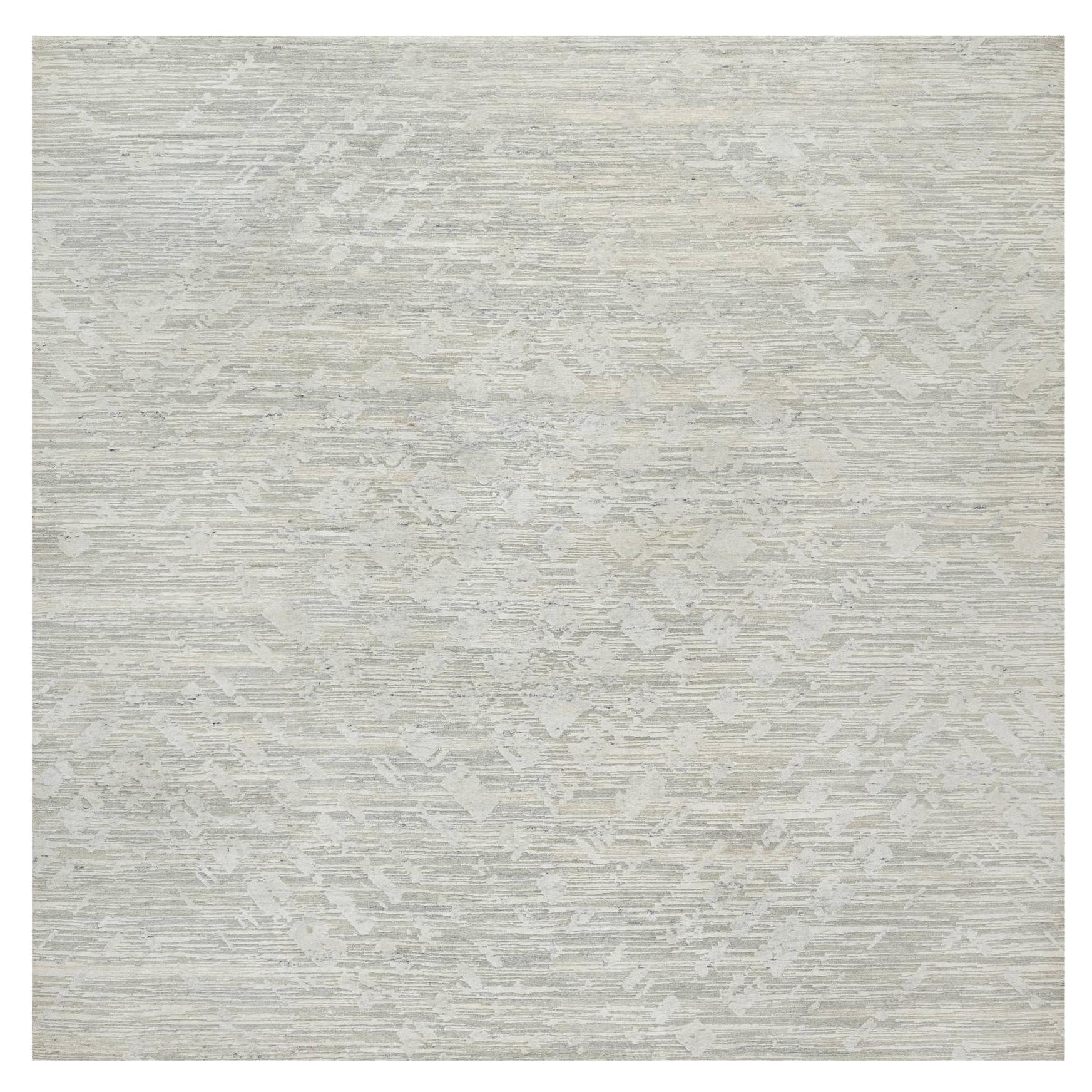 Gray Modern Design Undyed Natural Wool Hand Knotted Square Rug 10'0" x 10'0"