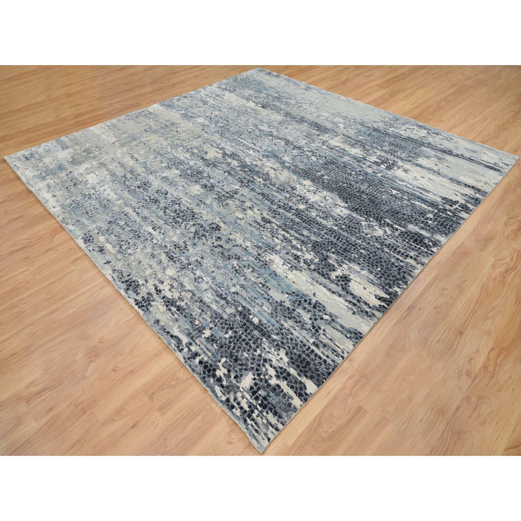 Moderno Gray Modern Design Wool & Silk Hand Knotted Square Oriental Rugs 10'1