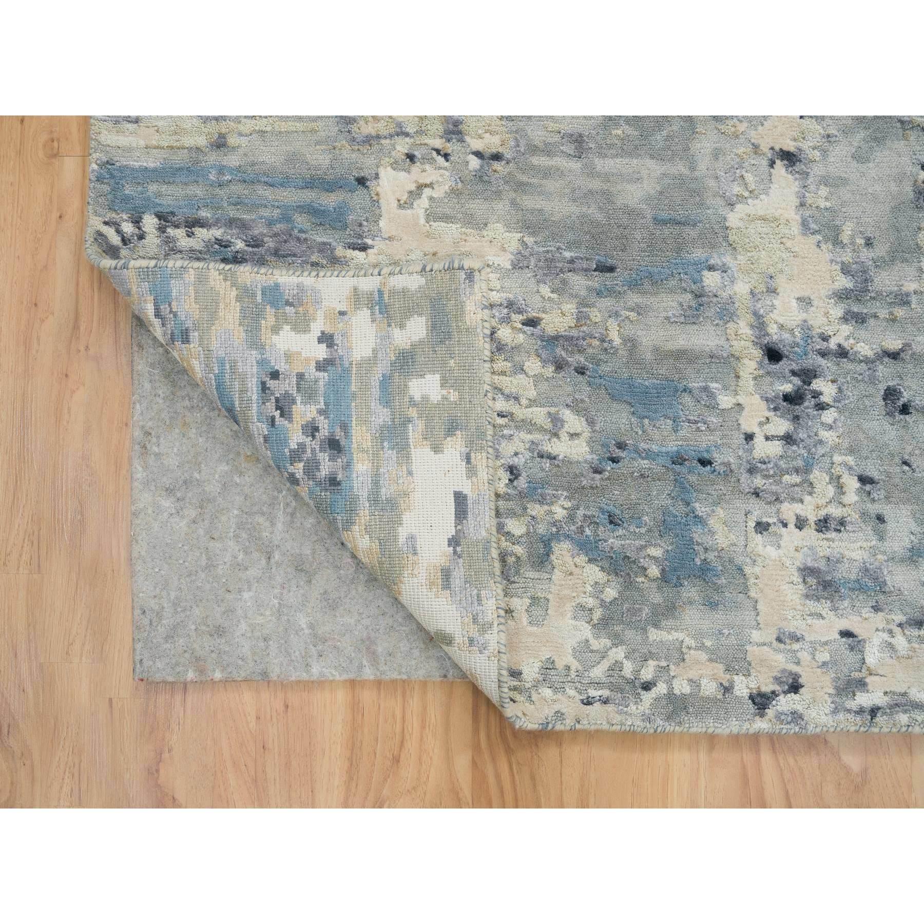 Indiano Gray Modern Design Wool & Silk Hand Knotted Square Oriental Rugs 10'1