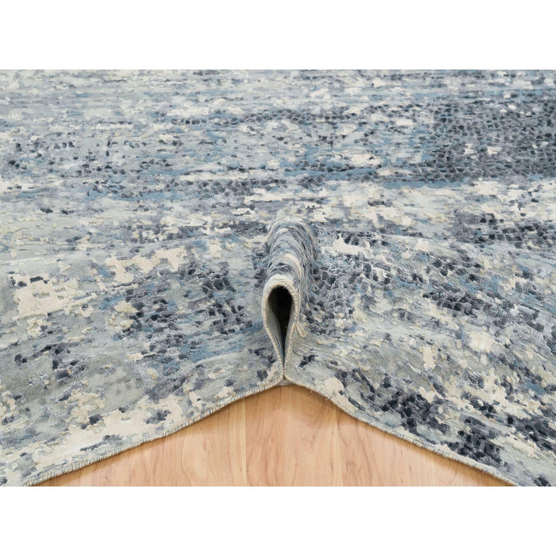 Annodato a mano Gray Modern Design Wool & Silk Hand Knotted Square Oriental Rugs 10'1