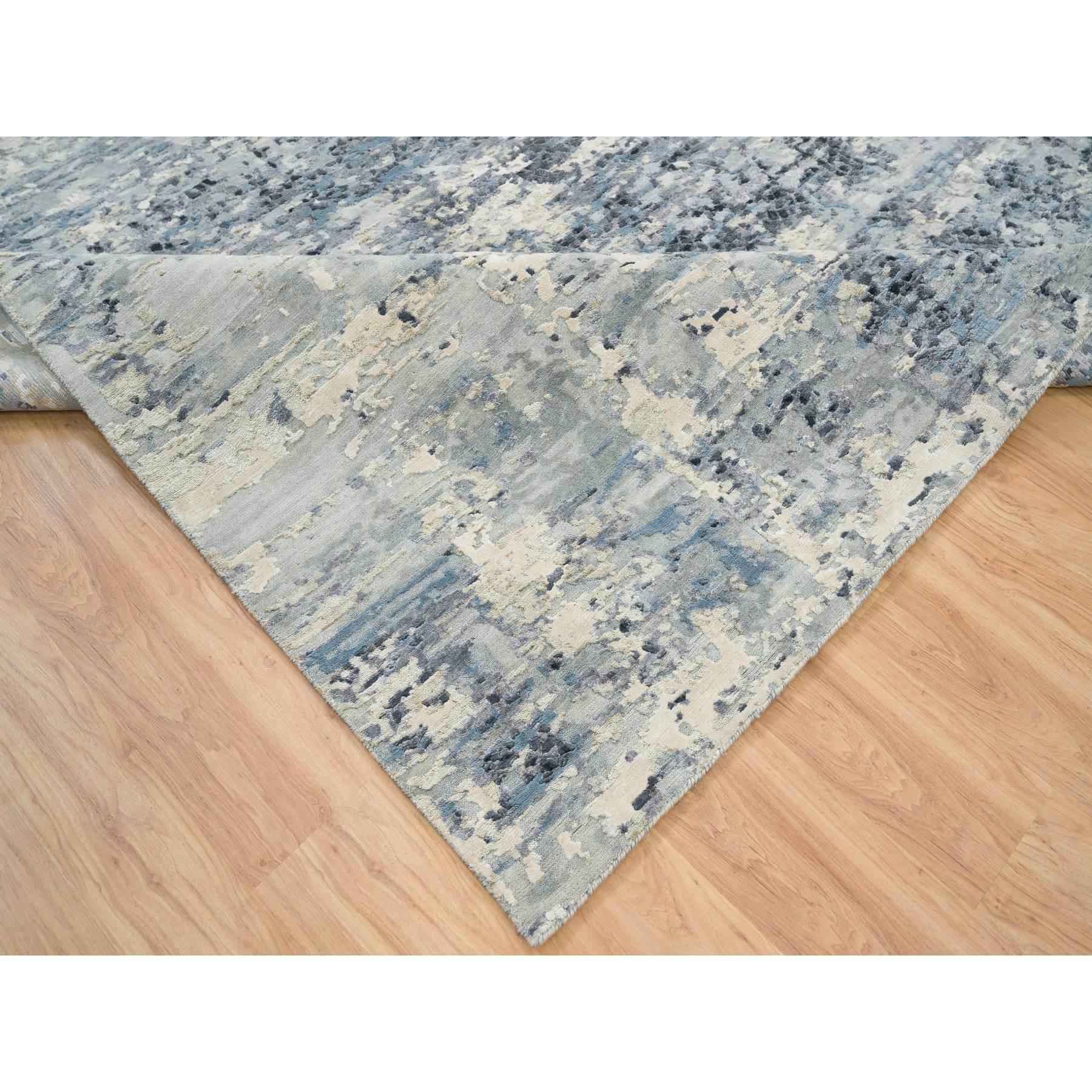 Gray Modern Design Wool & Silk Hand Knotted Square Oriental Rugs 10'1
