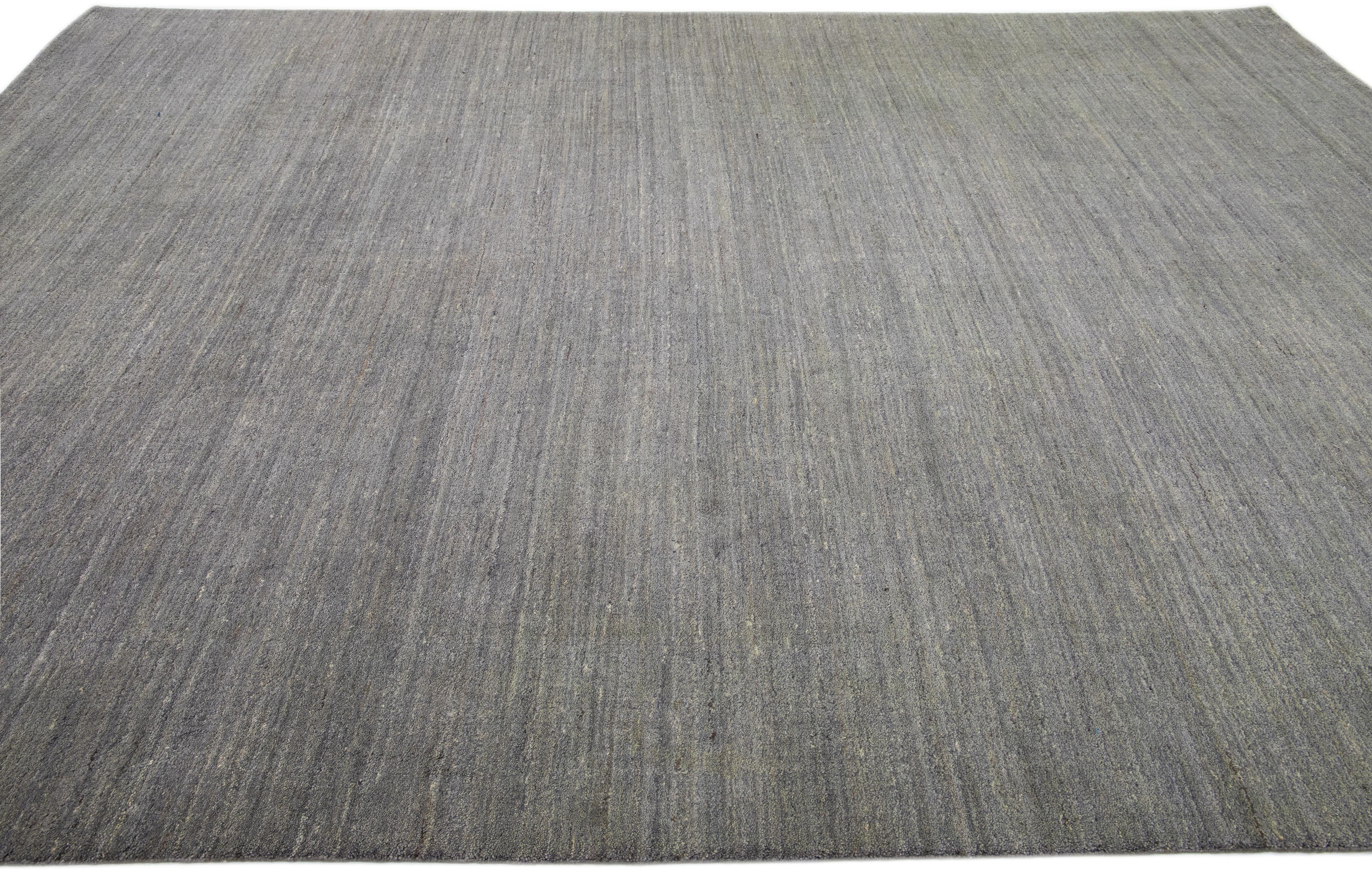 Grey Modern Gabbeh Style Handmade Solid Motif Wool Rug In New Condition For Sale In Norwalk, CT