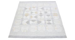 Gray Geometric Wool Rug, Hand-Knotted Scandinavian Design, 9' x 12'