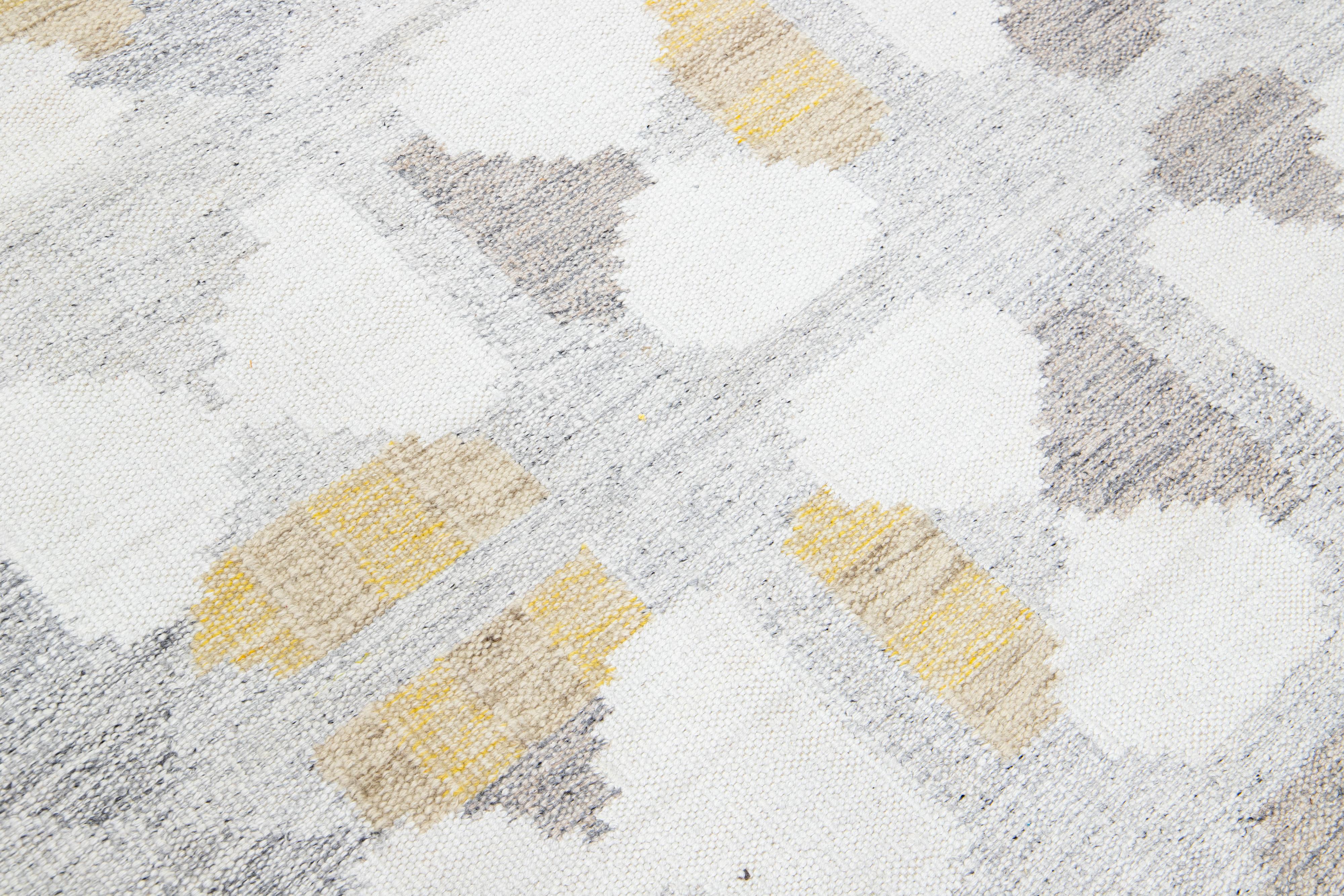 XXIe siècle et contemporain Tapis en laine gris moderne et géométrique de style suédois  en vente