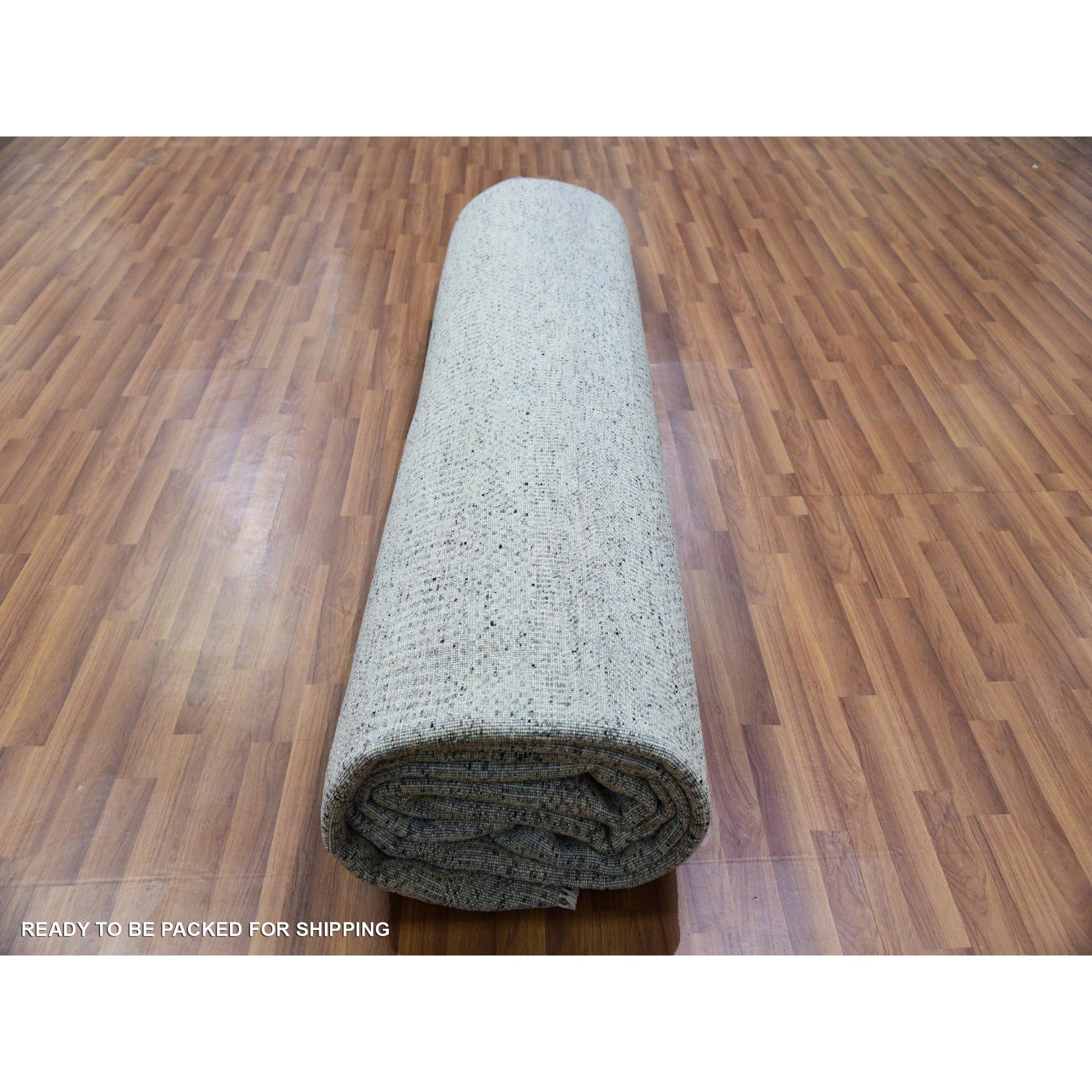 Grau Modern Gras Design Natürliche Wolle Ton in Ton Handgeknüpft Orientteppich im Angebot 4