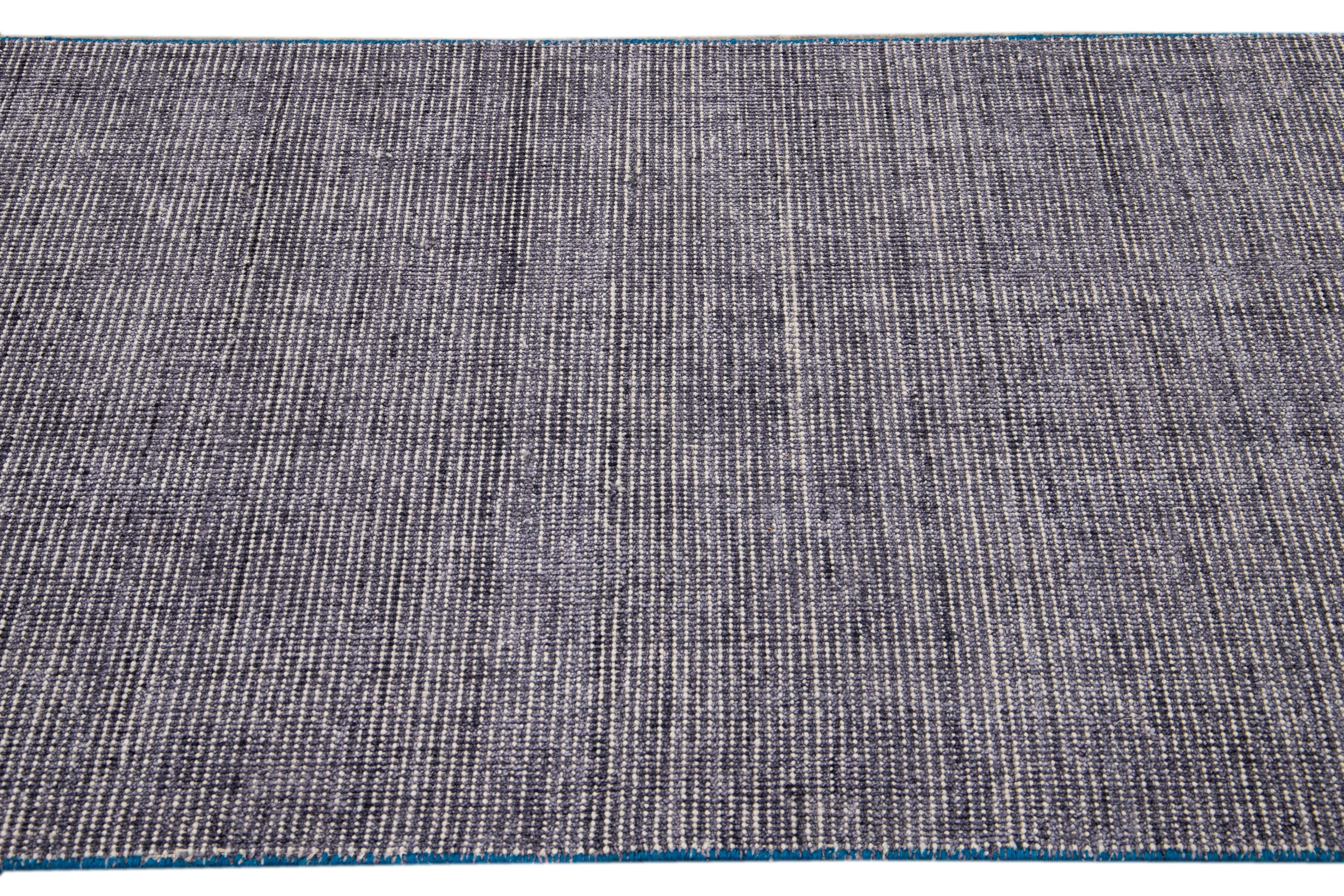 Gray Modern Groove Bamboo/Silk Handmade Wool Runner by Apadana In New Condition For Sale In Norwalk, CT